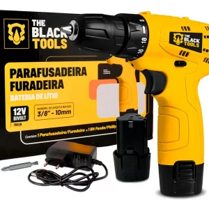 furadeira parafusadeira sem fio the black tools tb12a 3/8" 10mm + bateria + carregador bivolt